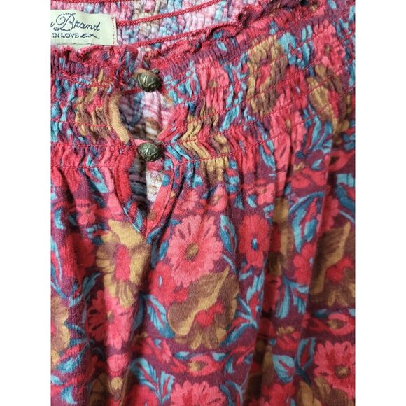 Lucky Brand Long Sleeve Top Small Womens Boat Neck Red Floral Print Pullover - Picture 5 of 8